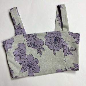 Purple Gray Floral Crop Top